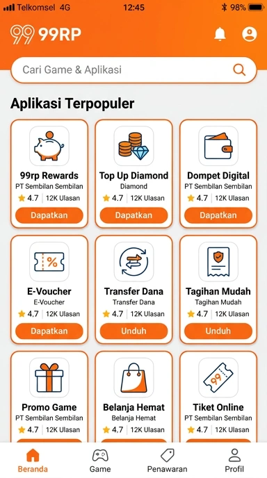 Tampilan katalog aplikasi 99rp