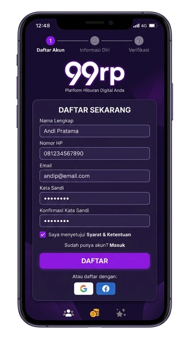 Tampilan halaman daftar 99rp