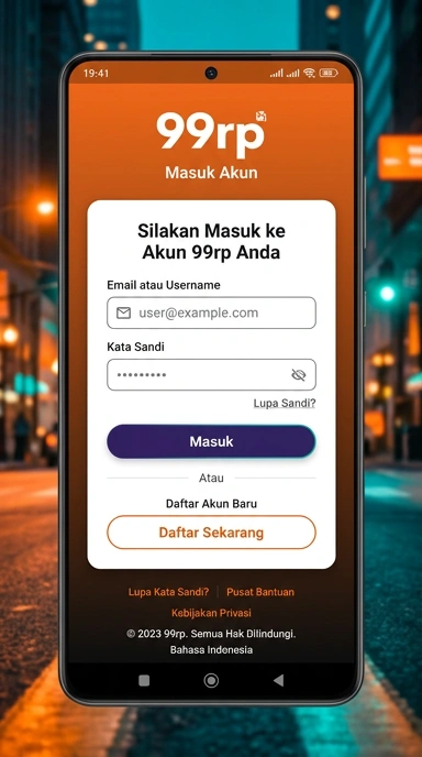 Tampilan halaman login 99rp