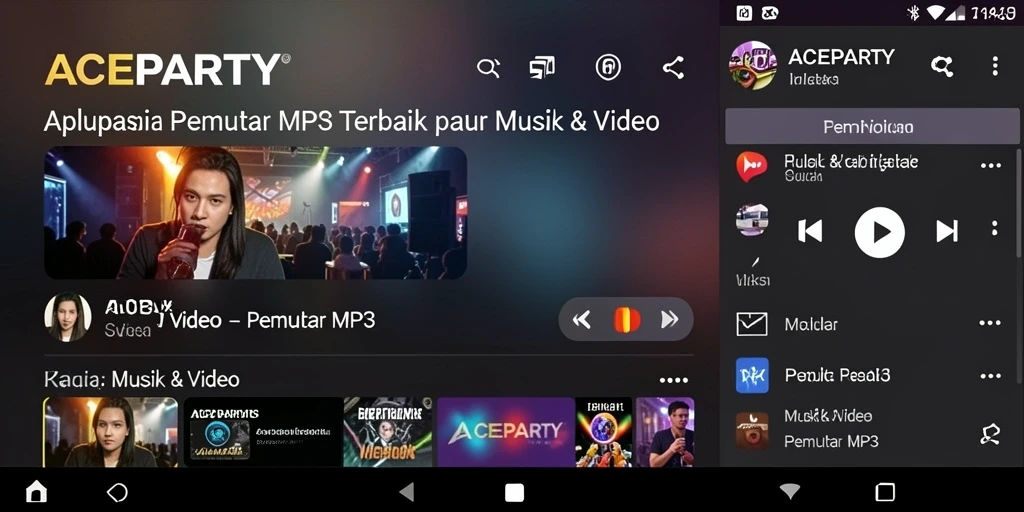 Tampilan antarmuka ACEPARTY saat memutar lagu dengan visualisasi yang menarik.