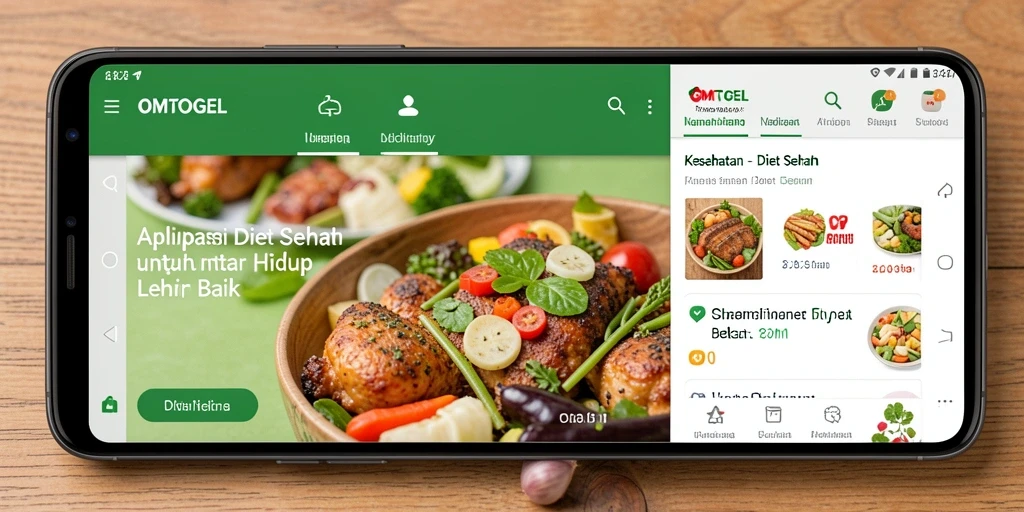 Antarmuka aplikasi OMTOGEL dengan fitur Diet Sehat yang menarik.