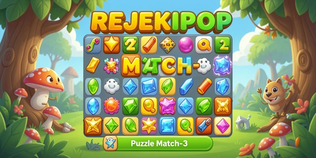 Antarmuka colorful dan seru dari game Puzzle Match-3 REJEKIPOP.